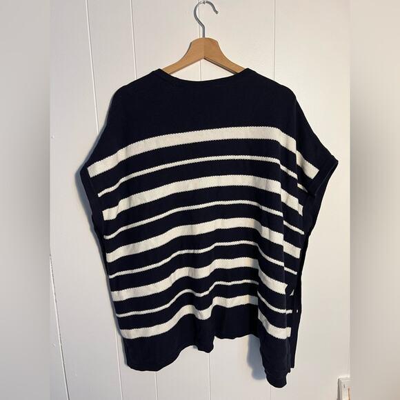 Talbots blue and white stripe open vest knit side button preppy mature - Picture 6 of 8